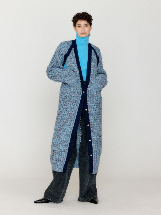 Eenk Vicotta Bolero Layered Long Cardigan - Sky Blue Multi