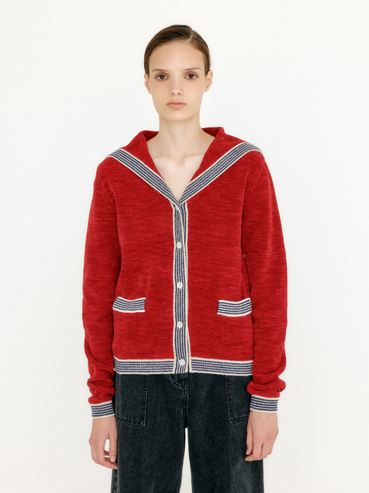 Eenk Vihanna Sailor Collar Knit Cardigan - Red