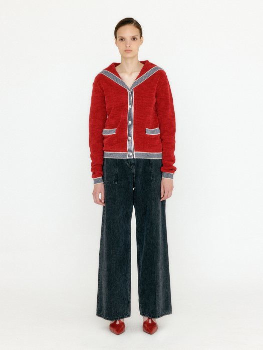 Eenk Vihanna Sailor Collar Knit Cardigan - Red