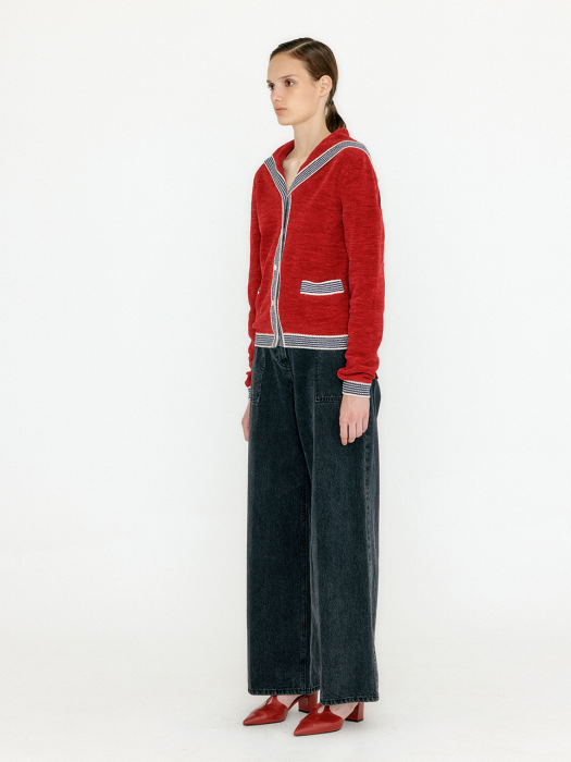 Eenk Vihanna Sailor Collar Knit Cardigan - Red
