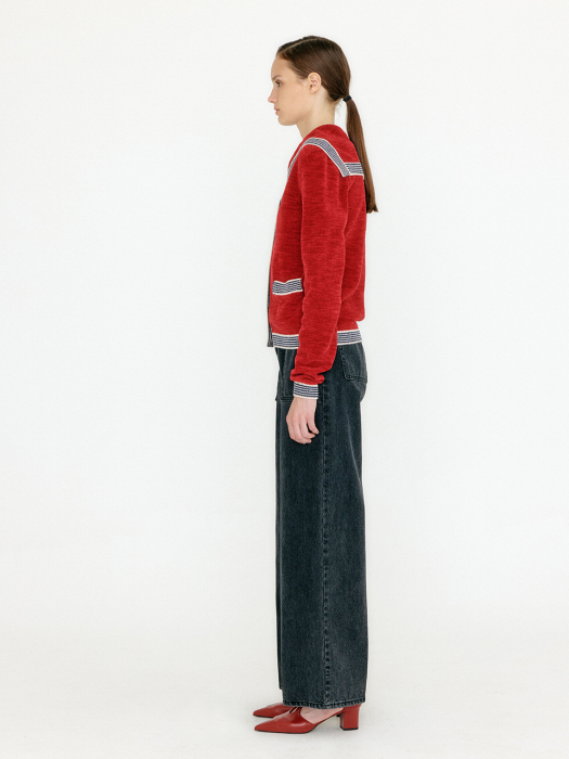 Eenk Vihanna Sailor Collar Knit Cardigan - Red