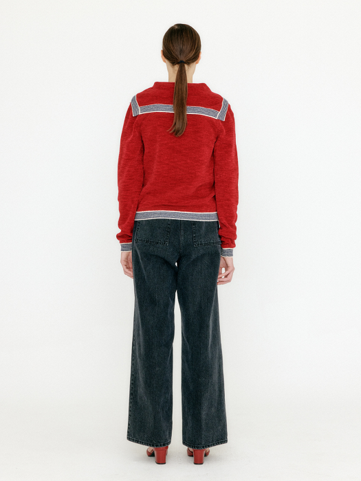 Eenk Vihanna Sailor Collar Knit Cardigan - Red