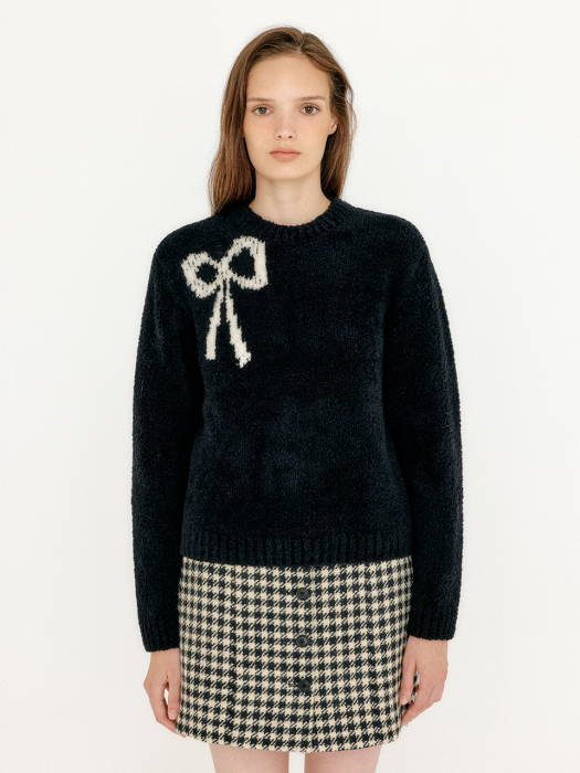 Eenk Vobina Fleece Ribbon Knit Pullover - Black