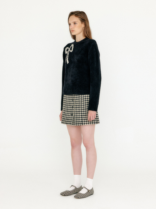 Eenk Vobina Fleece Ribbon Knit Pullover - Black