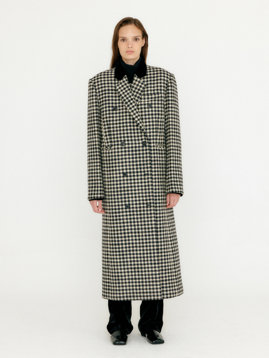 Eenk Velly Double-Breasted Gingham Coat - Black/Ivory Check