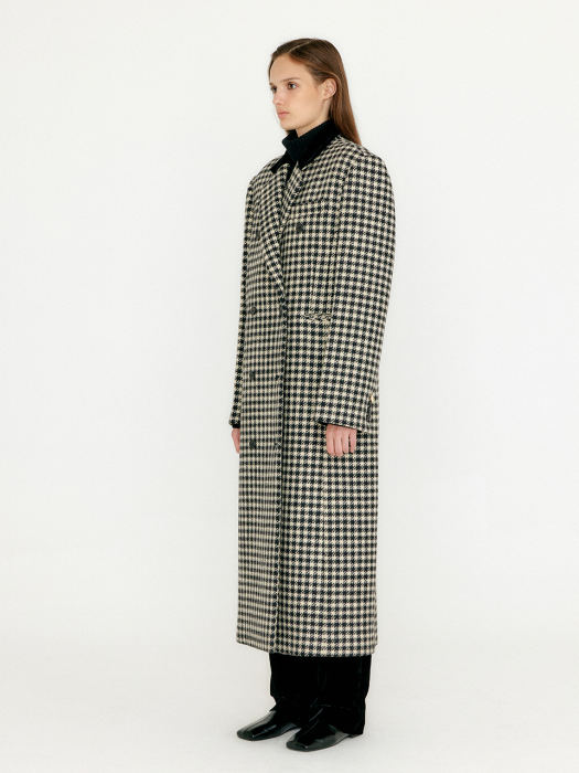 Eenk Velly Double-Breasted Gingham Coat - Black/Ivory Check
