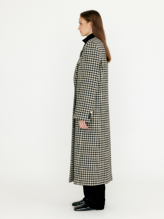 Eenk Velly Double-Breasted Gingham Coat - Black/Ivory Check