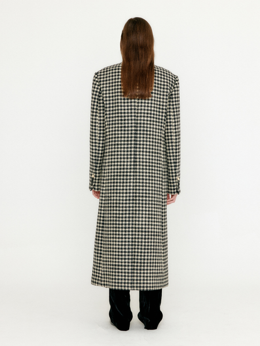 Eenk Velly Double-Breasted Gingham Coat - Black/Ivory Check