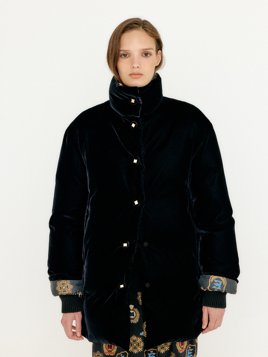 Eenk Varissa Velvet Down Coat - Black