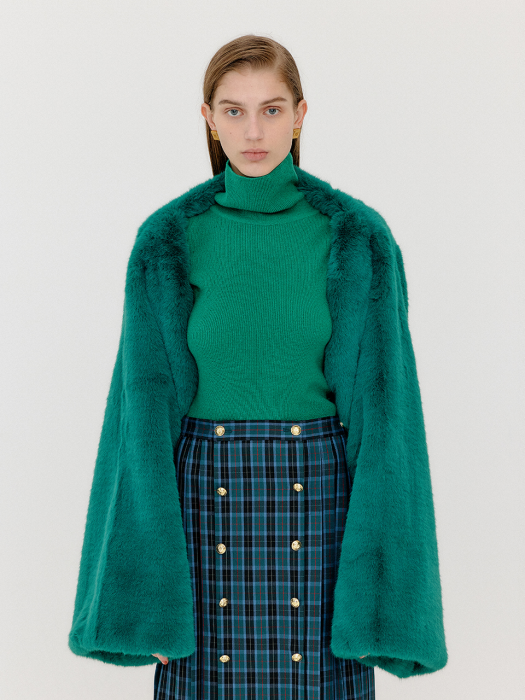 [EENK] Veather Faux Fur Bolero - Green