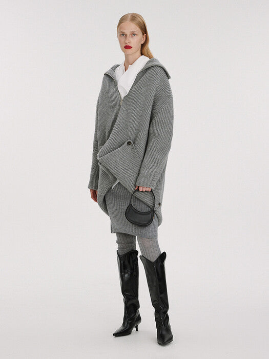 [recto] CHUNKY WOOL TRANSMUTABLE ZIP-UP KNIT JUMPER, GREY