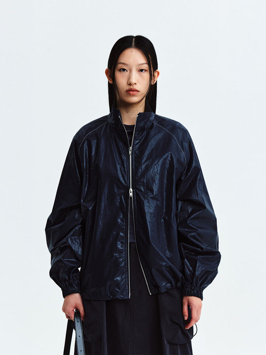 MATIN KIM LOGO COATING JUMPER IN NAVY