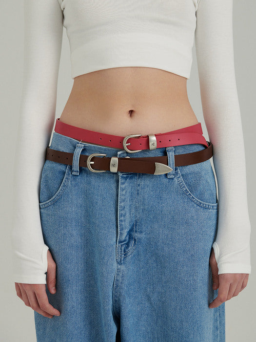LEATHER SYMBOL BELT_deep pink