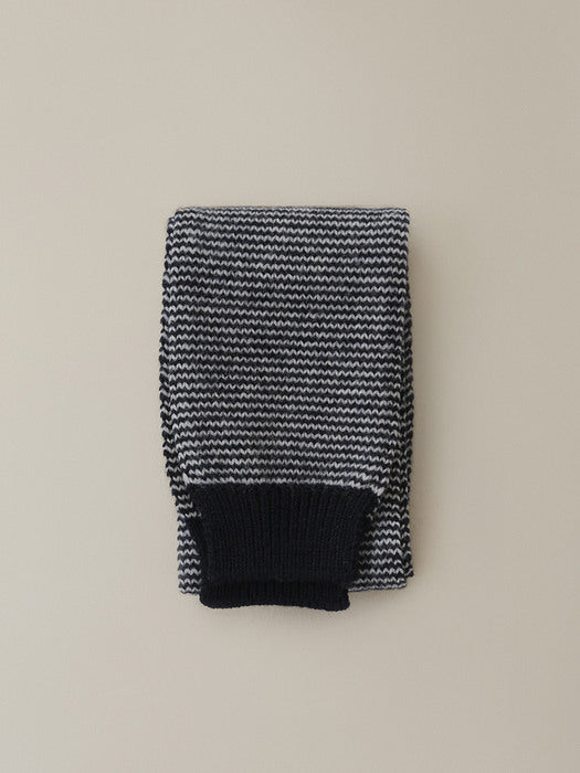 [nothing written] Caron stripe knit muffler (Dark navy)