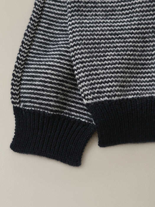 Nothing Written Caron stripe knit muffler (Dark navy)