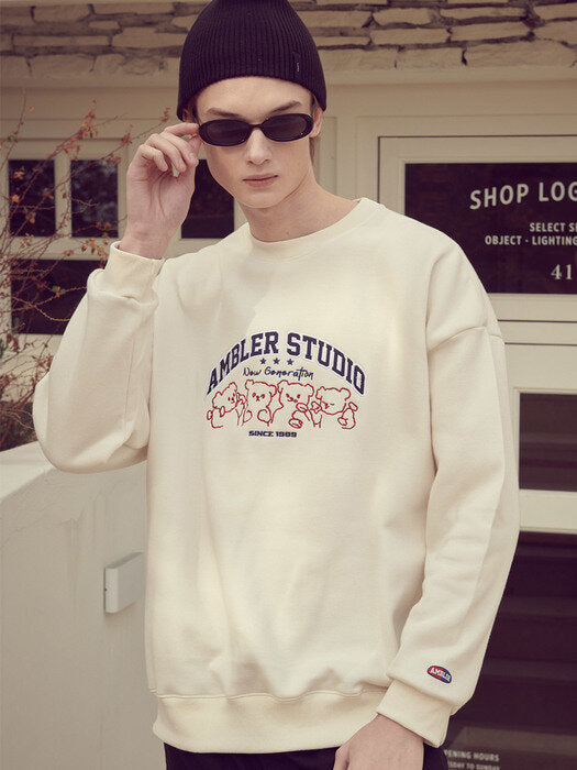 [ambler] New Generation Over fit Sweatshirt AMM1018 (ivory)