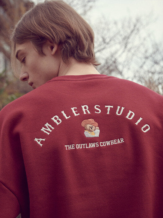 [ambler] Cowboy bear Over fit Sweatshirt AMM1019 (burgundy)