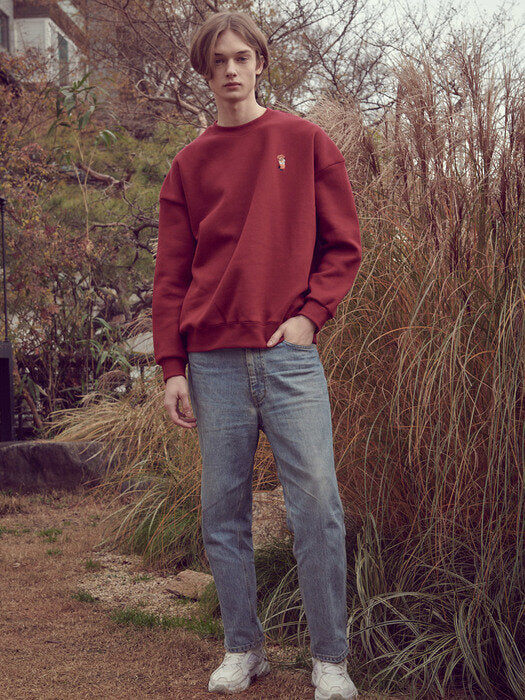 [ambler] Cowboy bear Over fit Sweatshirt AMM1019 (burgundy)
