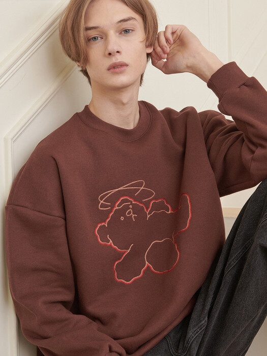 [ambler] Giddy bear Over fit Sweatshirt AMM1020 (brown)