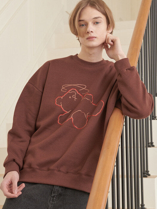 [ambler] Giddy bear Over fit Sweatshirt AMM1020 (brown)