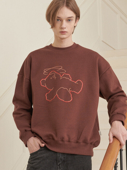 [ambler] Giddy bear Over fit Sweatshirt AMM1020 (brown)