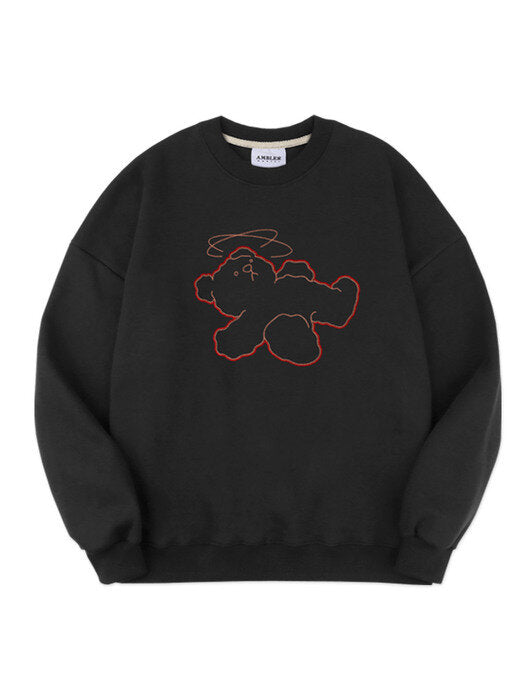 [ambler] Giddy bear Over fit Sweatshirt AMM1020 (black)