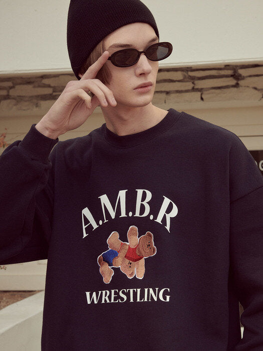 [ambler] Wrestling Over fit Sweatshirt AMM1022 (navy)