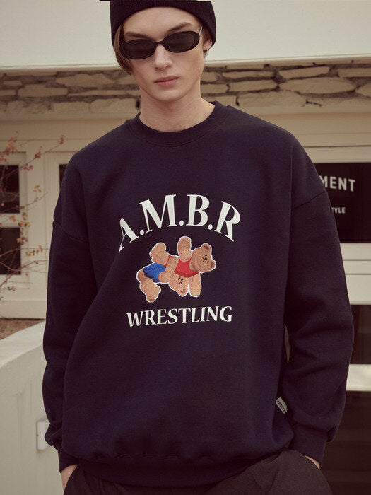 [ambler] Wrestling Over fit Sweatshirt AMM1022 (navy)