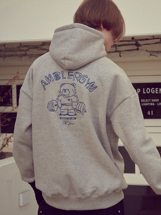 [ambler] Deadlift Bear Over fit Hoodie AHP908 (melange)