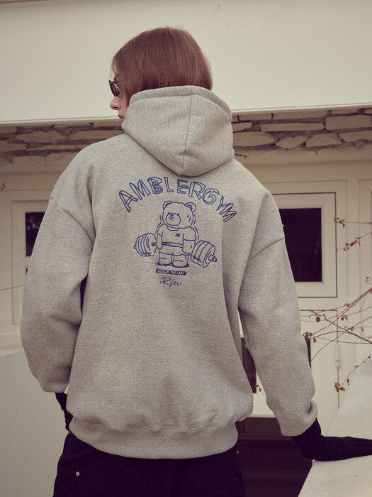 [ambler] Deadlift Bear Over fit Hoodie AHP908 (melange)