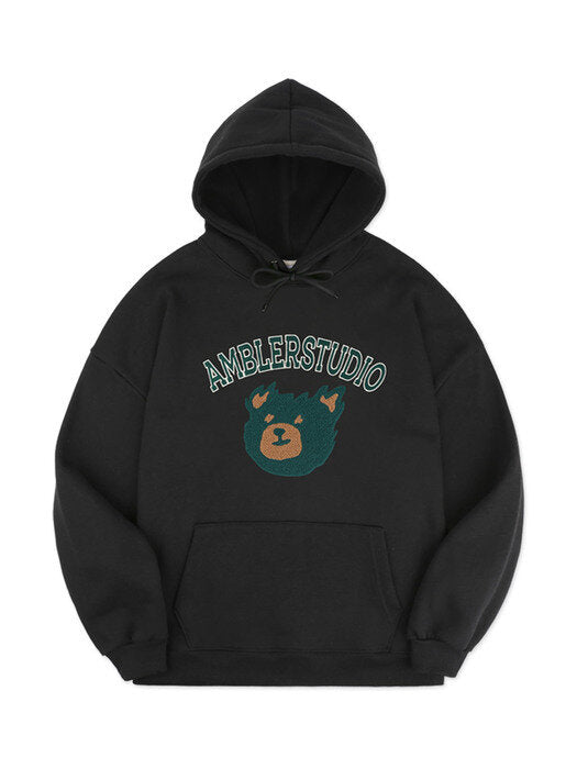 [ambler] Green Bear Over fit Hoodie AHP909 (black)