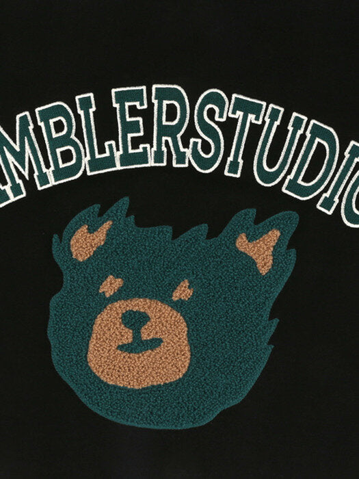 [ambler] Green Bear Over fit Hoodie AHP909 (black)