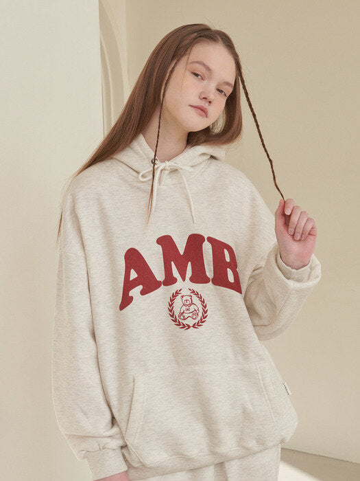 [ambler] Big Logo Over fit Hoodie AHP912 (oatmeal)