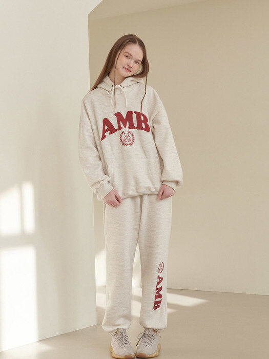 [ambler] Big Logo Over fit Hoodie AHP912 (oatmeal)