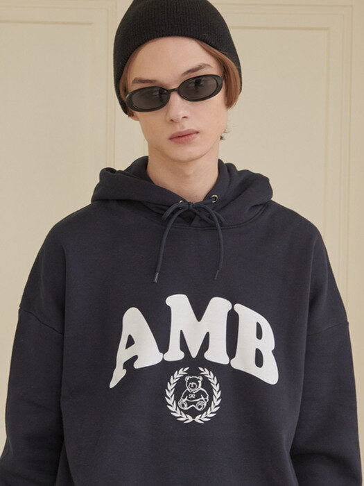 [ambler] Big Logo Over fit Hoodie AHP912 (navy)