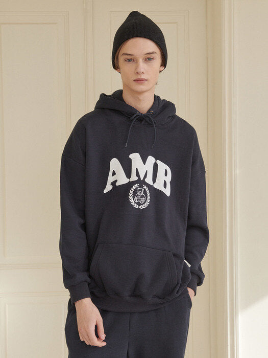 [ambler] Big Logo Over fit Hoodie AHP912 (navy)