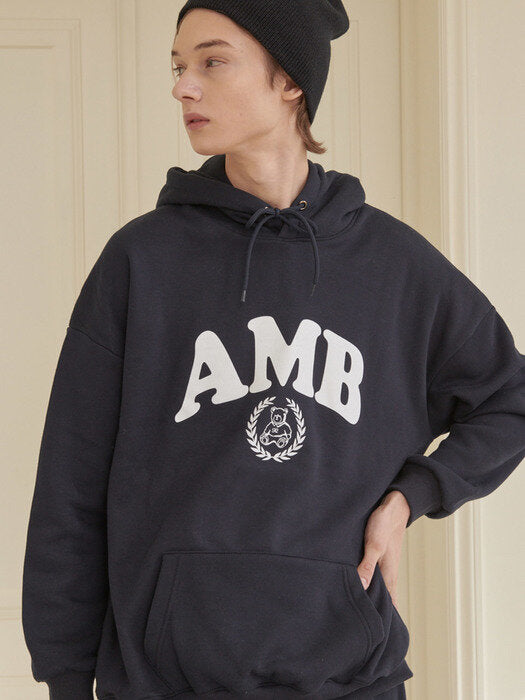 [ambler] Big Logo Over fit Hoodie AHP912 (navy)