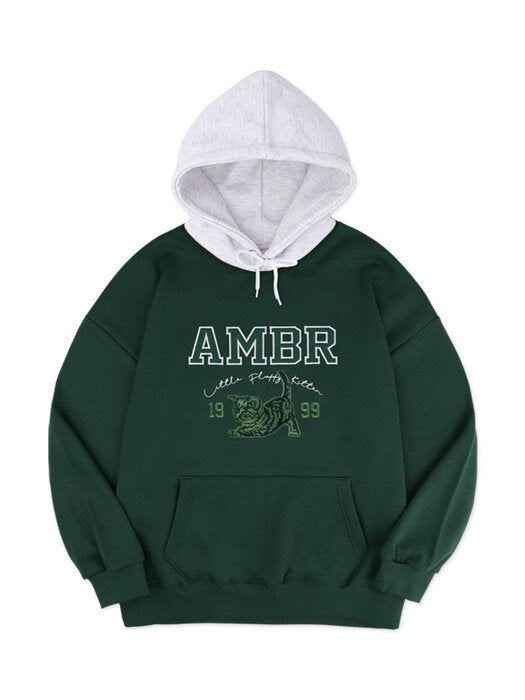 [ambler] Little cat Over fit Hoodie AHP914 (green)