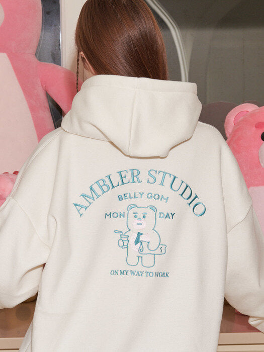 [ambler] Monday morning syndrome Over fit Hoodie BMM215 (ivory)