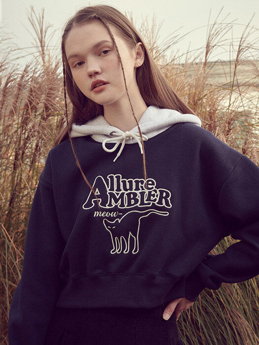 [ambler] Allure Cat Crop Hoodie AHC201 (navy)