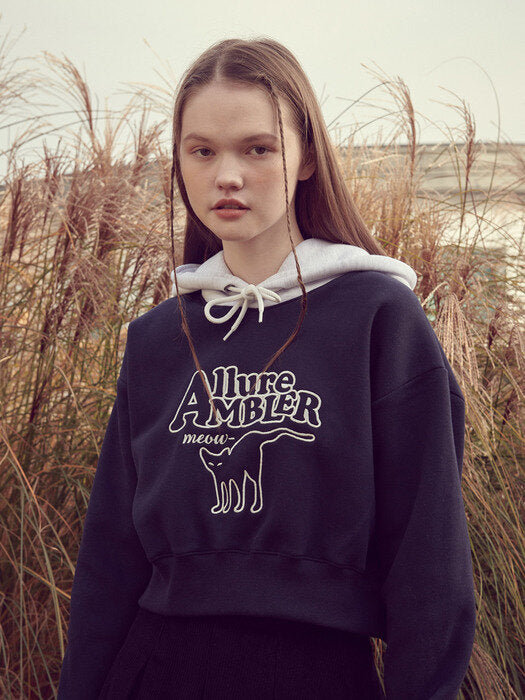[ambler] Allure Cat Crop Hoodie AHC201 (navy)