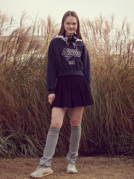 [ambler] Allure Cat Crop Hoodie AHC201 (navy)