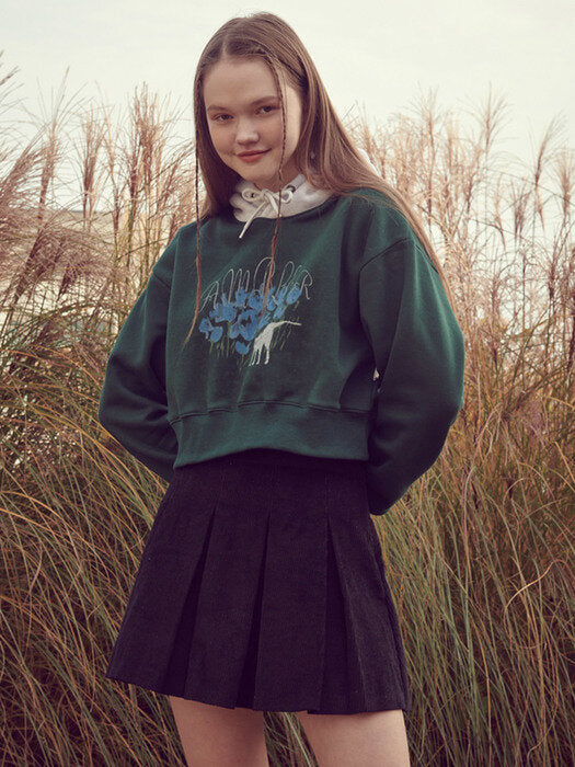 [ambler] Blue Flower Crop Hoodie Ahc202 (green)