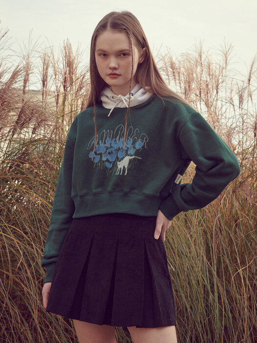 [ambler] Blue Flower Crop Hoodie Ahc202 (green)