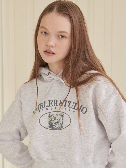 [ambler] Vintage Bear Crop Hoodie AHC203 (melange)