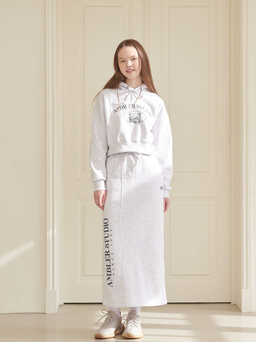 [ambler] Vintage Bear Crop Hoodie AHC203 (melange)