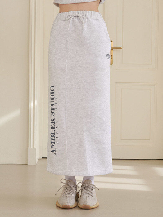 [ambler] Mini Flag Logo straight long skirt ASK201 (white melange)