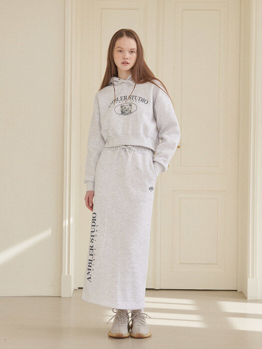 [ambler] Mini Flag Logo straight long skirt ASK201 (white melange)