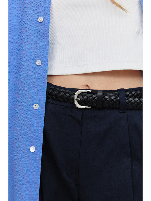 [dunst] D-BUCKLE TWIST LEATHER BELT BLACK_UDBE4F205BK