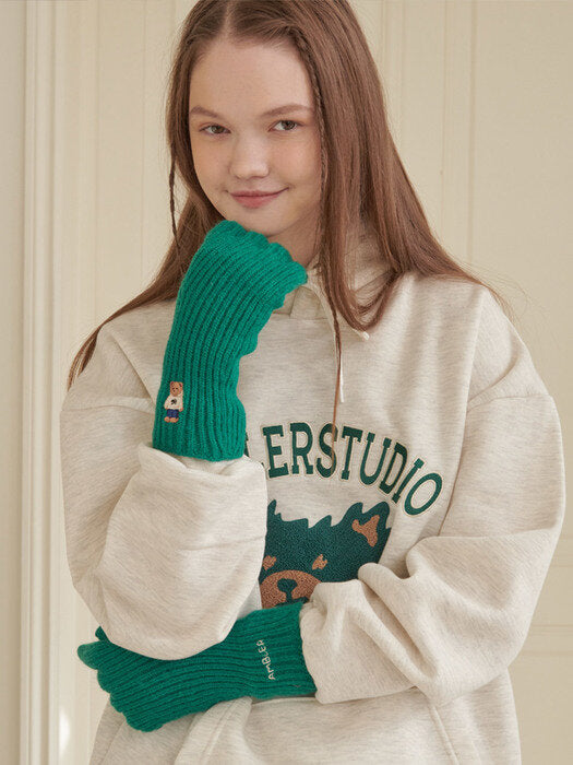 [ambler] One Bear Finger Hole Gloves AG101 (Green)